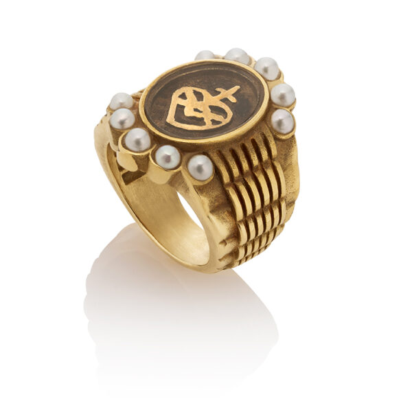 Pearl and sacred heart ring