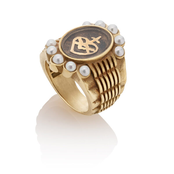 Pearl and sacred heart ring