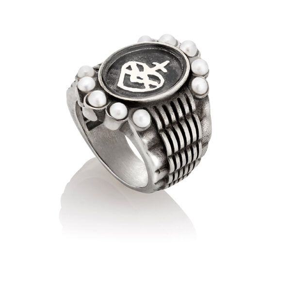 Pearl and sacred heart ring
